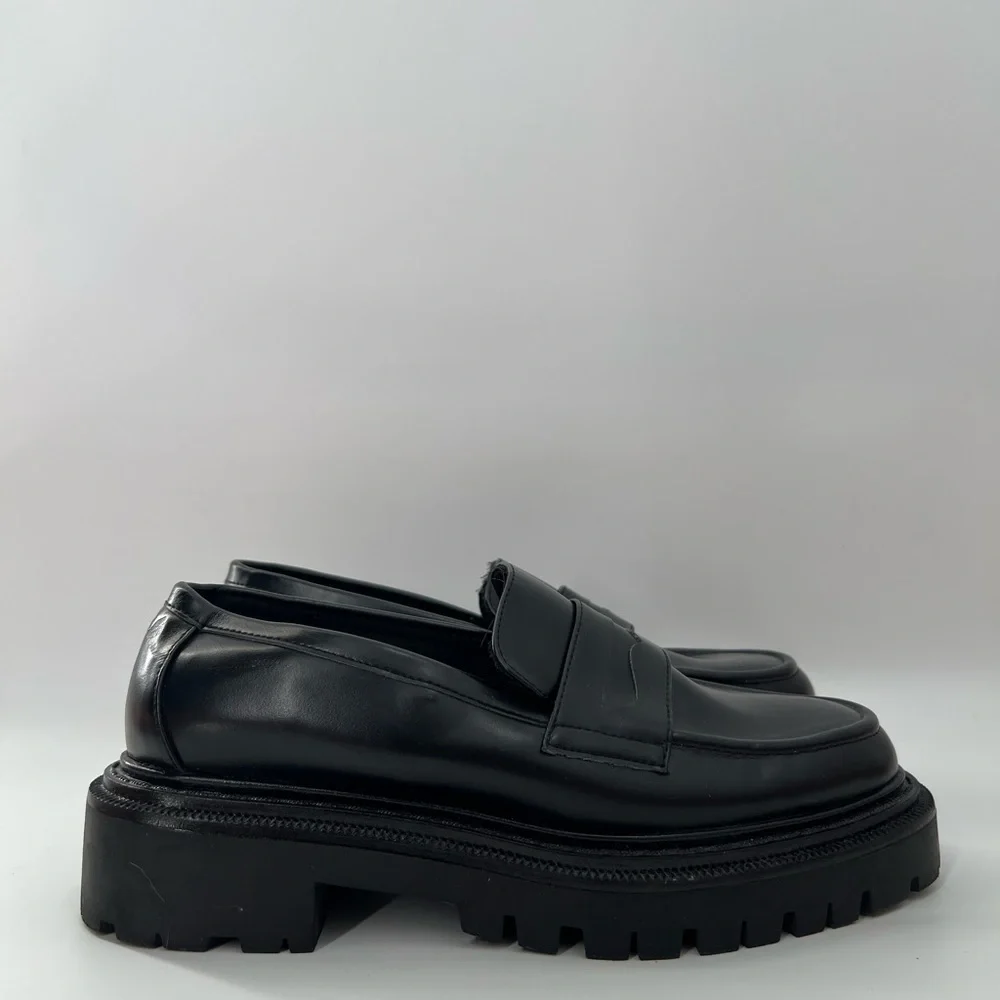 H&M Chunky Platform Black Vegan Leather Slip On Loafers